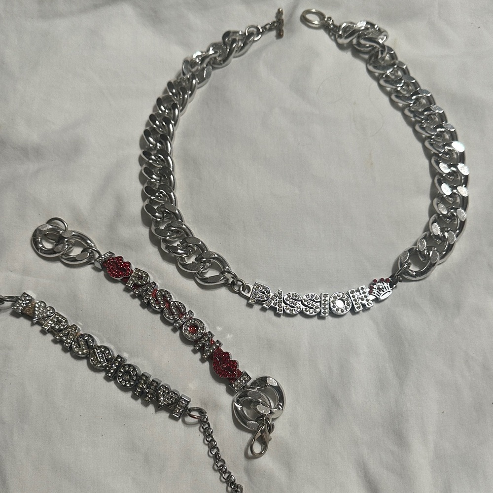 Source Unknown Silver and Red Passion Jewelry Set